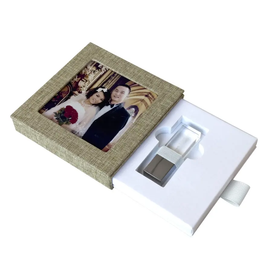 Fábrica personalizado veludo tecido linho vidro USB vara flash drive apresentação presente gaveta caixa