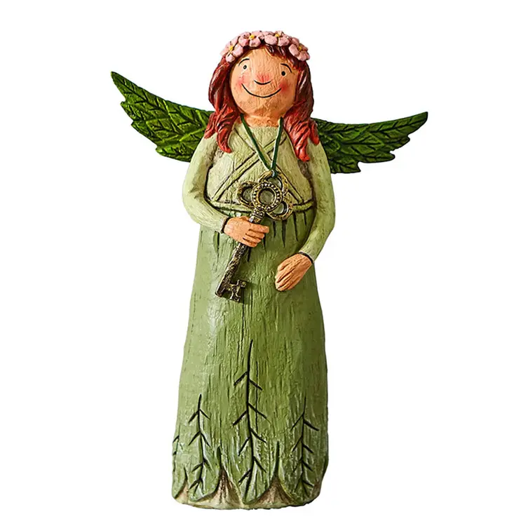 Polyresin alas de fantasía clave a la vida pintado a mano regalo Ángel decorativa escultura de madera hermosa