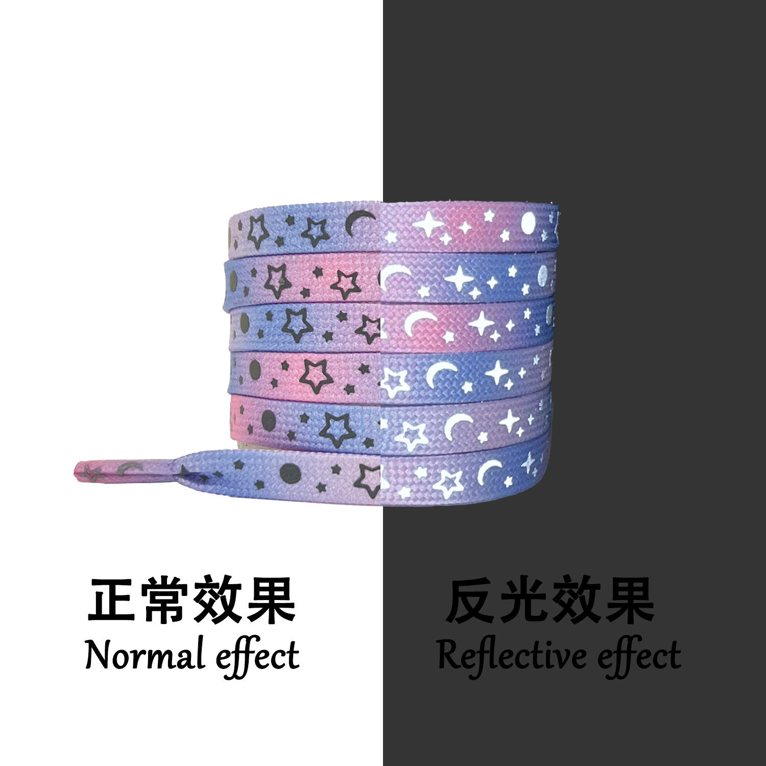 Lacet de chaussure C4, motif galaxie étoilée réfléchissant, poudre violette.