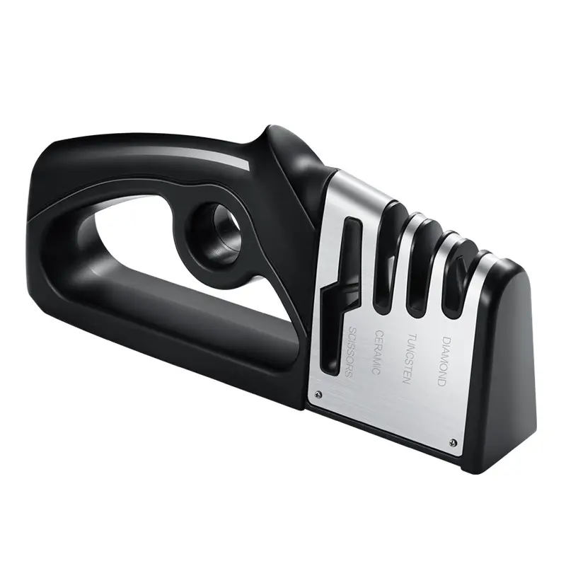Alat pengasah pisau, alat pengasah pisau dapur Manual 4 in 1 Stainless Steel 3-tahap mudah digunakan