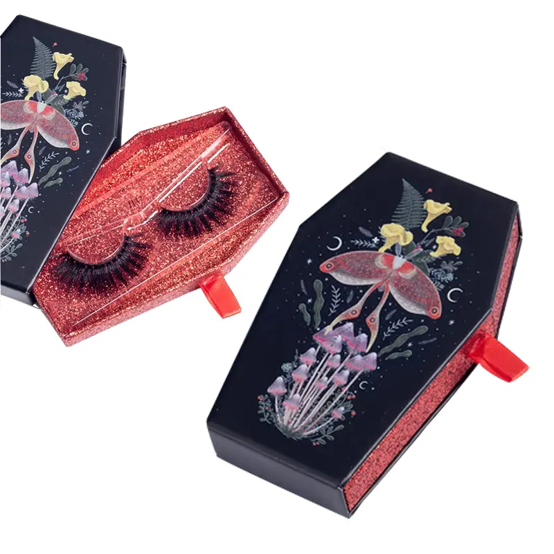 Caixa de cílios para caixão de caixão de halloween, caixa de papel para cílios postiços de vison 3D, cosméticos para maquiagem, cosméticos