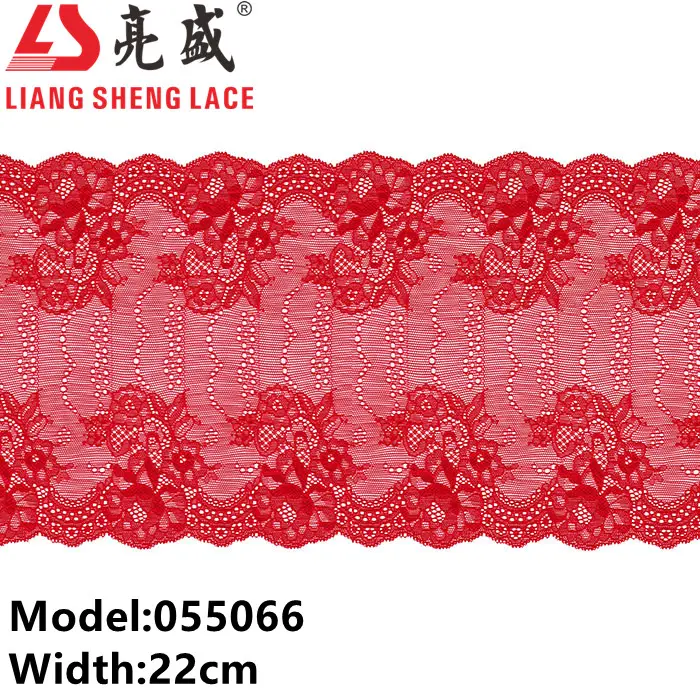 055066 sıcak satış kırmızı Spandex elastik dantel 22cm geniş streç dantel süs örme dantel kumaş kadınlar için elbise