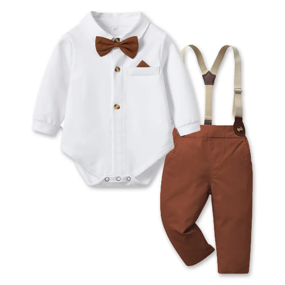 Otoño niños caballeros ropa conjunto bebé arco mameluco tirantes pantalones ropa conjuntos fresco niños traje