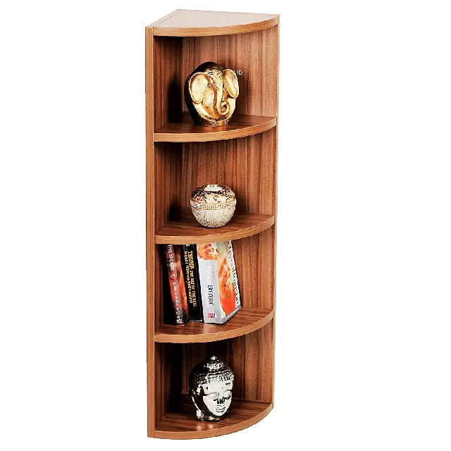 Hot selling Wood Multi Tier Corner Wall Decor Shelf Display Rack 5 Shelves in Walnut Finish for sale