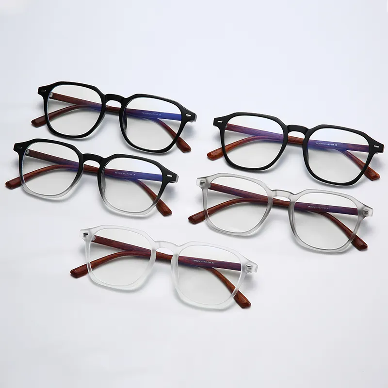 2021 Retro TR90 Frame Optical Glasses Vintage Wood Grain Temples Anti Blue Light Glasses TR90 Full Frame Glasses