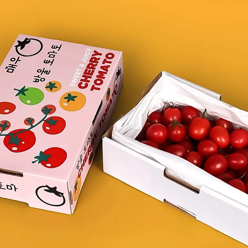 Produsen logo kustom karton bergelombang sayuran dan kotak buah kotak kemasan karton tomat dengan lubang pembawa