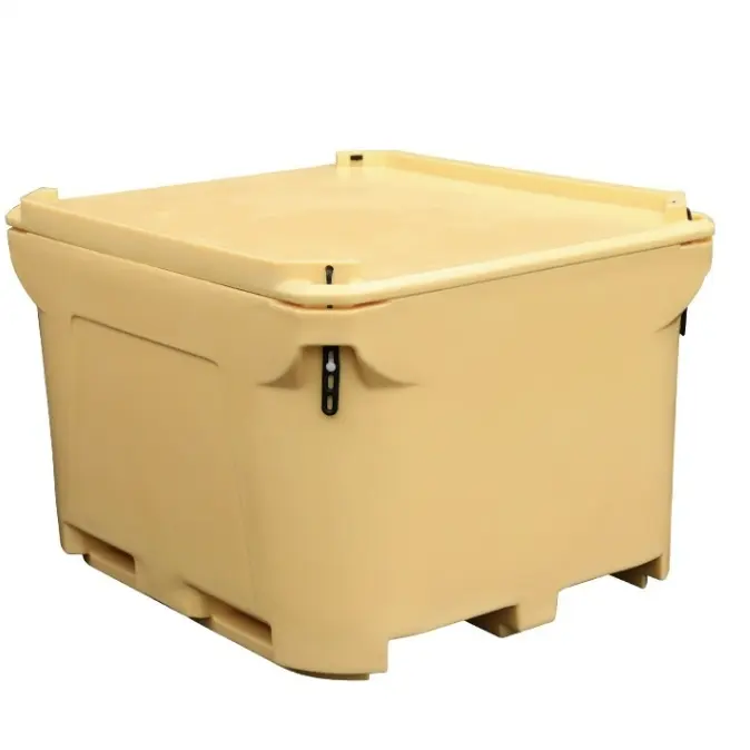 Caja de almacenamiento rectangular aislada de plástico rotomoldeado contenedor de transporte caja de enfriador de hielo de gran capacidad resistente