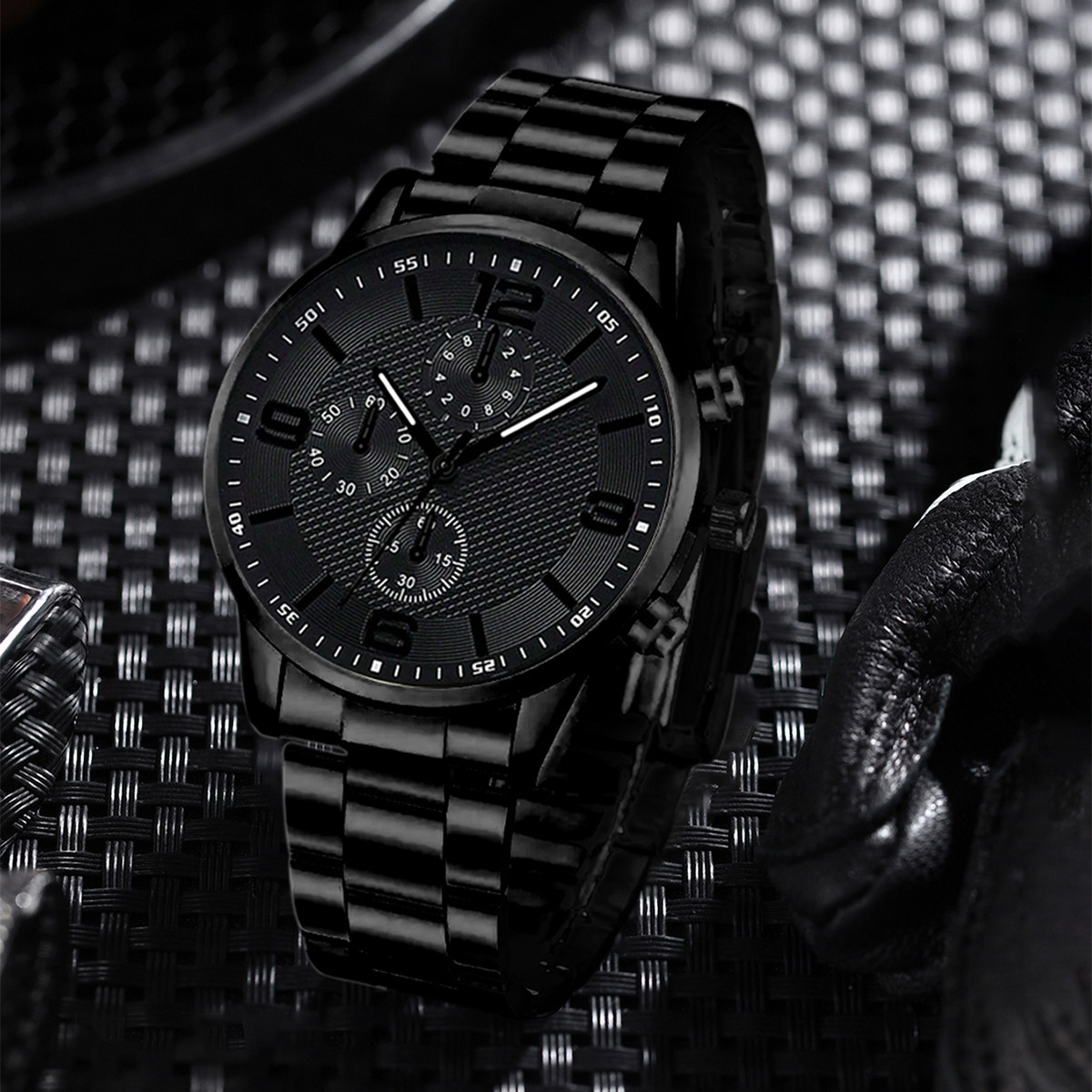 Orologio al quarzo a tre occhi solo nero da 1 pezzo