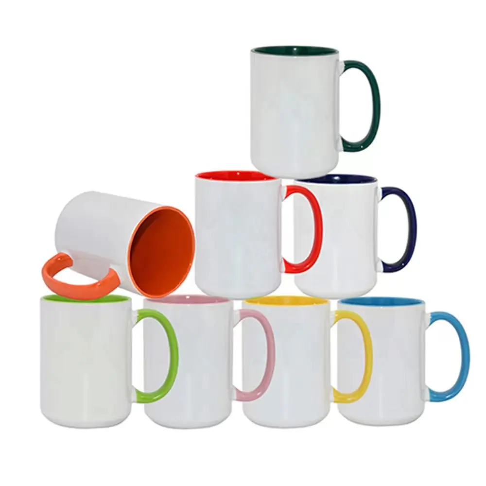 Tasses personnalisées en céramique colorées de 15 OZ, tasse en céramique revêtue de Sublimation comme cadeau imprimé DIY