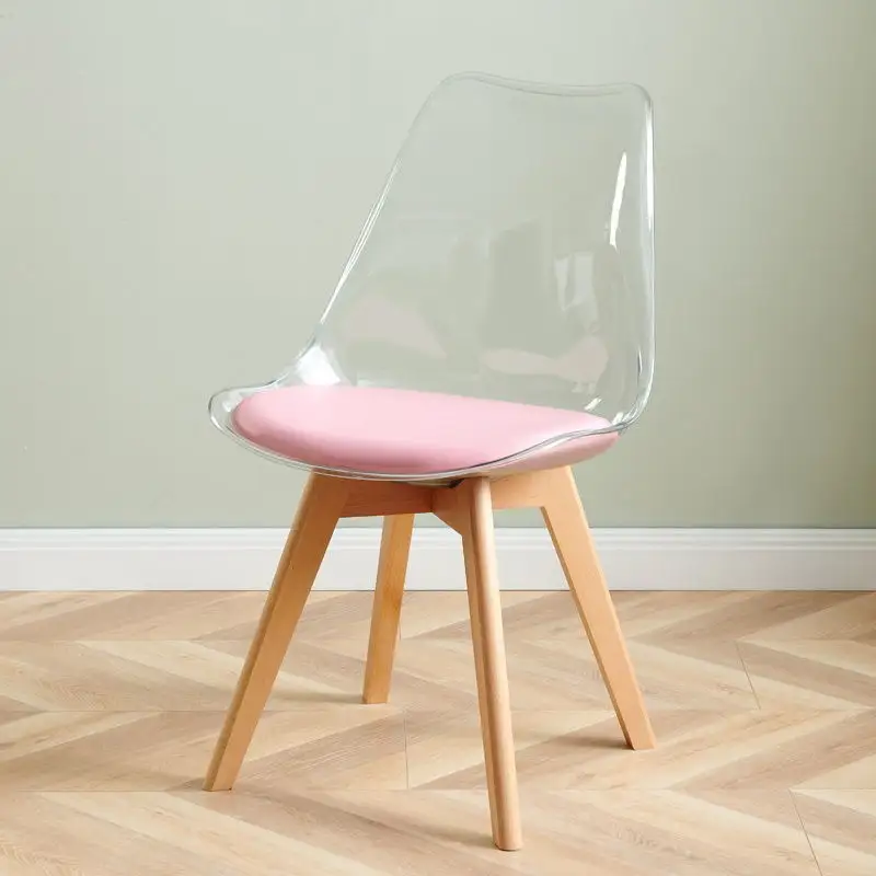 식당 세트 현대 6 인승 튤립 의자 식당 의자 나무 다리가있는 투명 플라스틱 의자