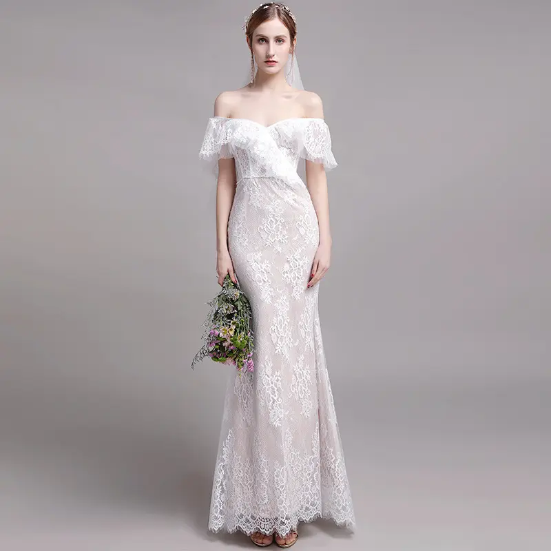 2023 Sommer New Off-Shoulder Lace Rüschen Braut licht Kleid Fairy Fishtail Hochzeits schleier