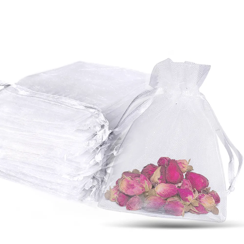 White Organza Bags 3x4 Inches small pouch Sheer Organza Gift Bags with Drawstring, Jewelry Favor Pouches