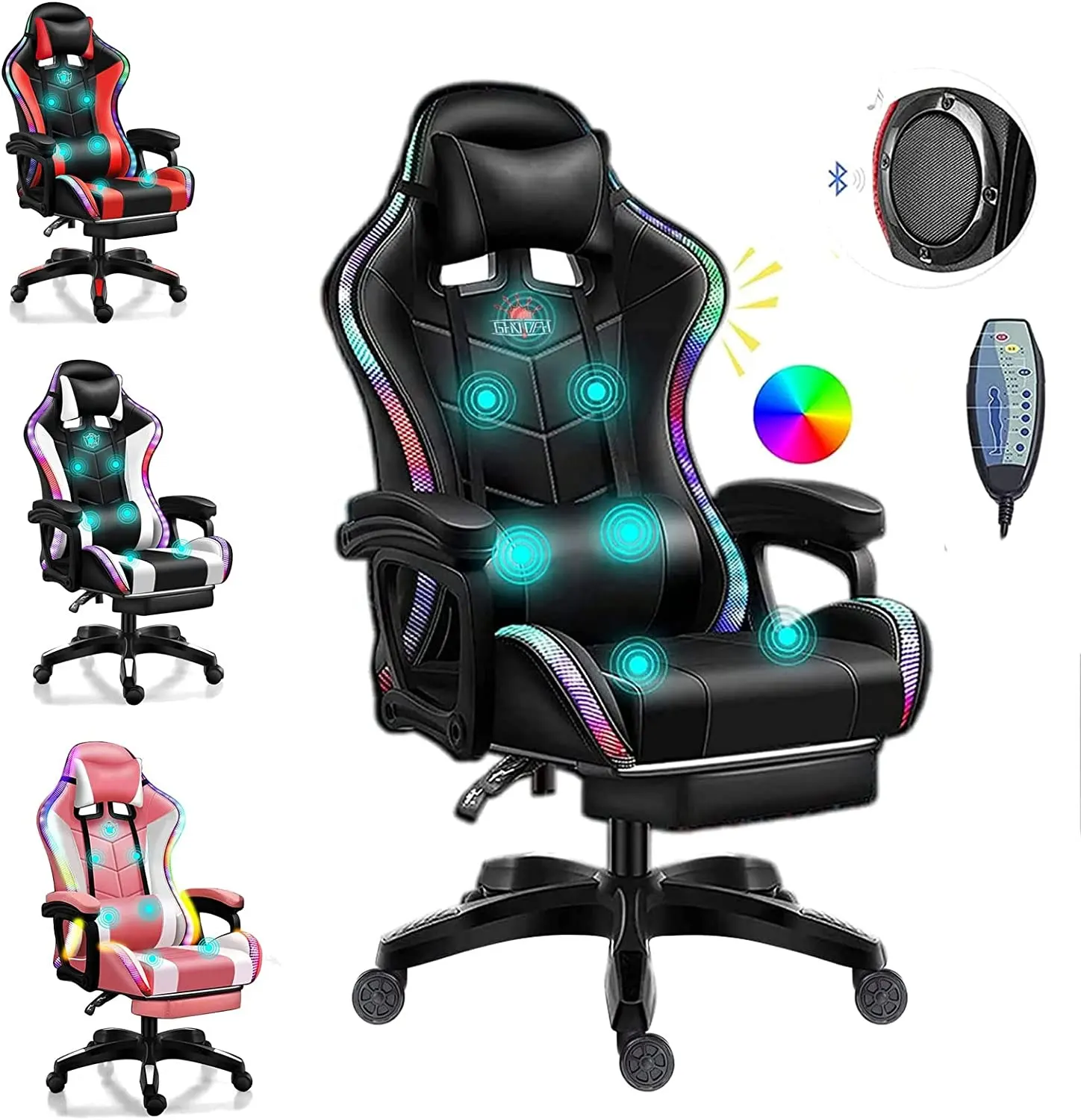 Cadeira de computador de massagem, cadeira popular de couro da turquia, massagem completa, música, vídeo game, cadeira de jogos com alto-falantes