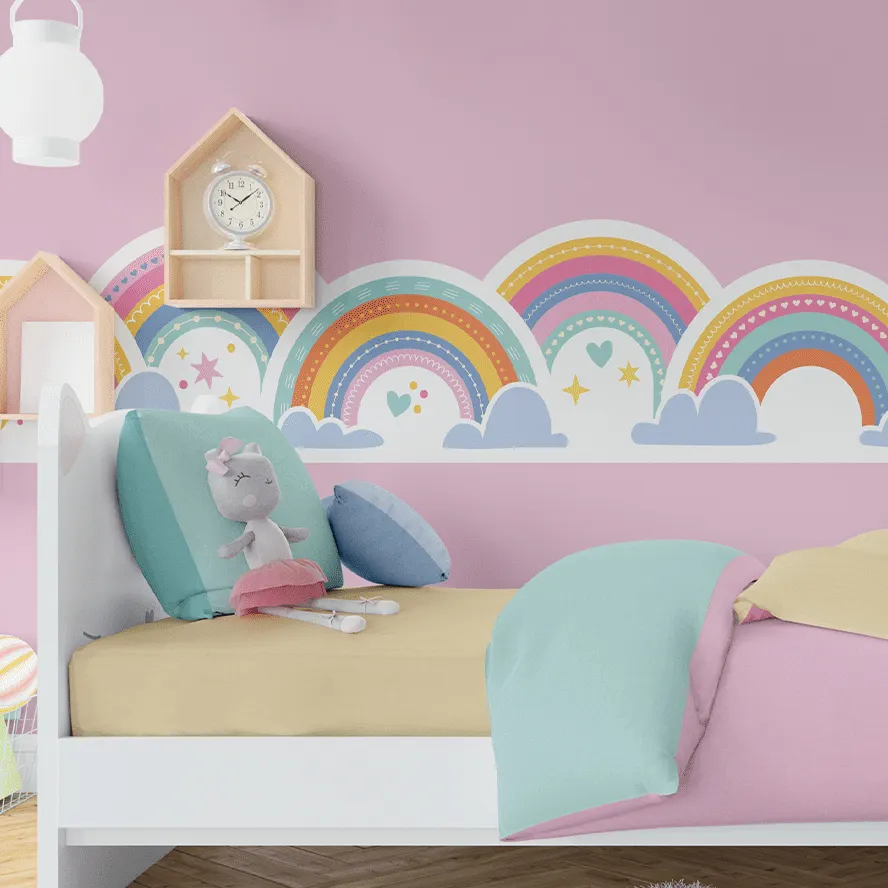 Calcomanías de pared de arcoíris grandes, decoración de pared de guardería de tela Peel and Stick, pegatinas de murales extraíbles para sala de estar de dormitorio de niños