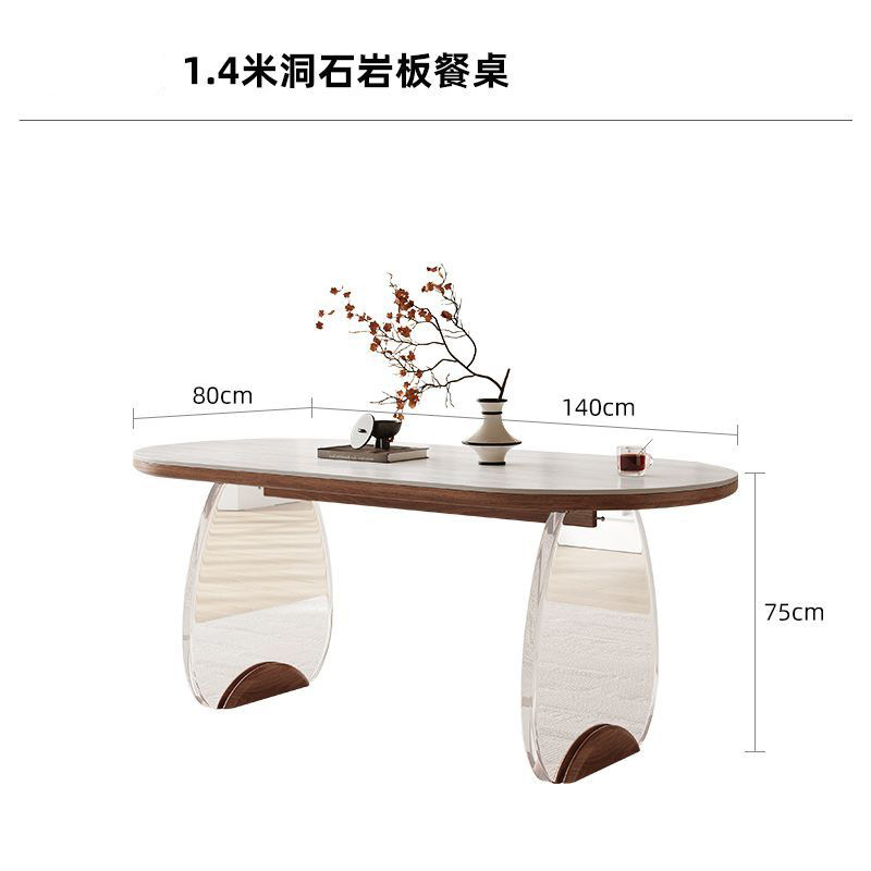Mesa de comedor de losa de travertino de 1,4 m