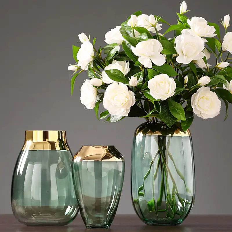 Vaso de flores de vidro colorido luxuoso barato para decoração de casa