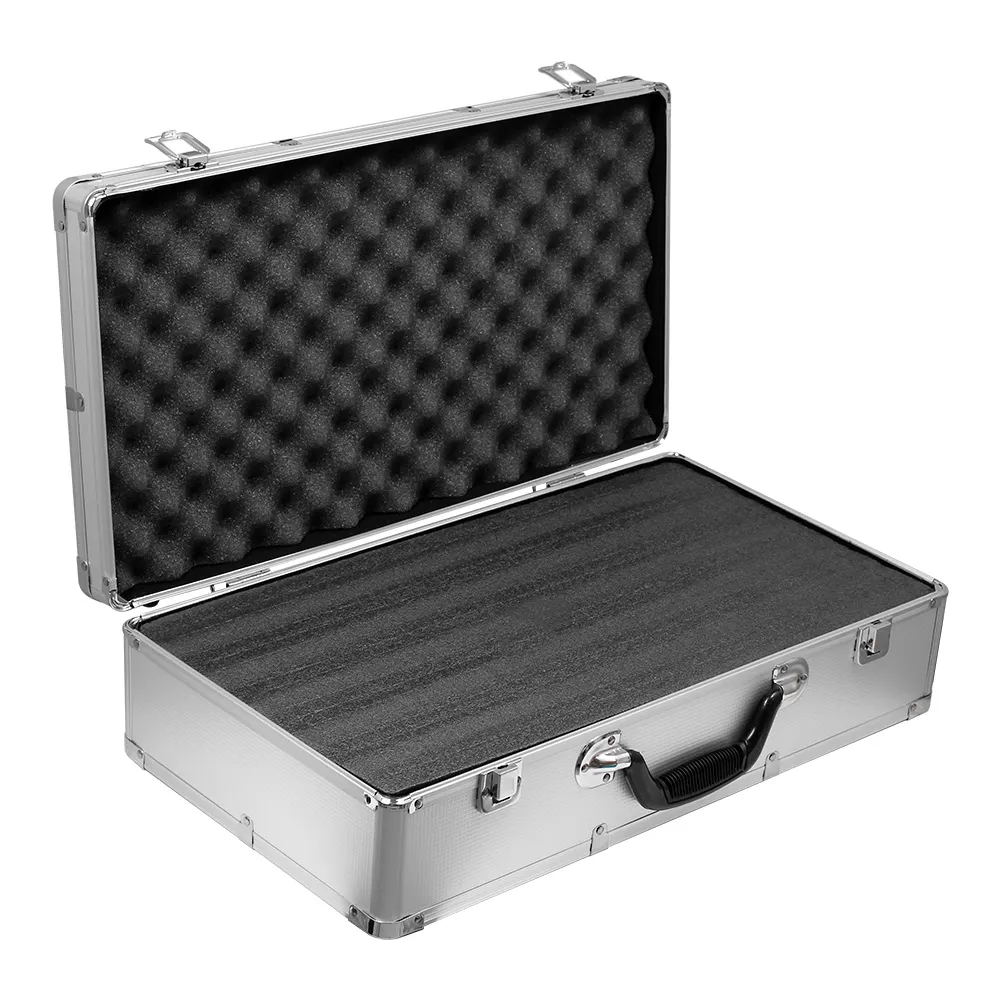 Étui rigide de transport en aluminium argenté Étui en aluminium portable avec intérieur en mousse cueillie personnalisé pour pièces d'outils
