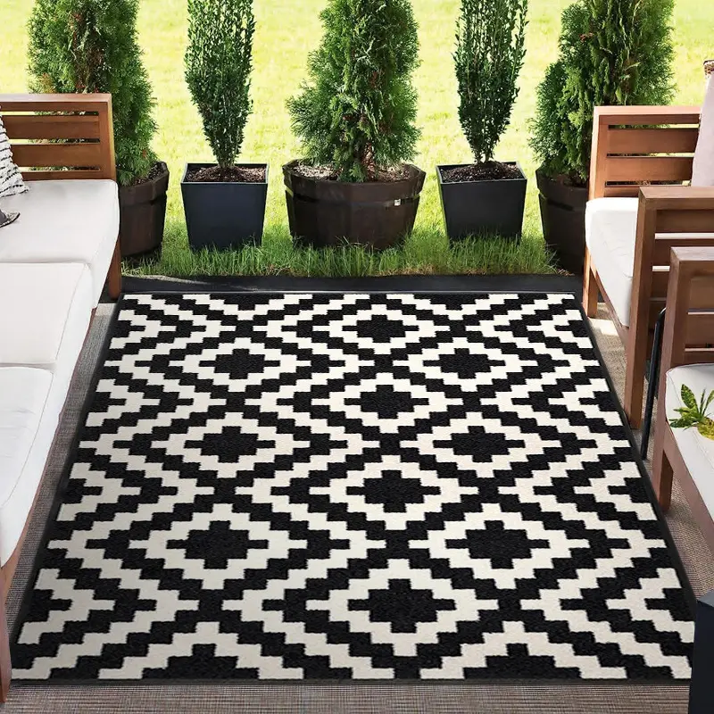 Europe market woven custom wholesale waterproof outdoor area rugs, reversible mats outdoor rugs