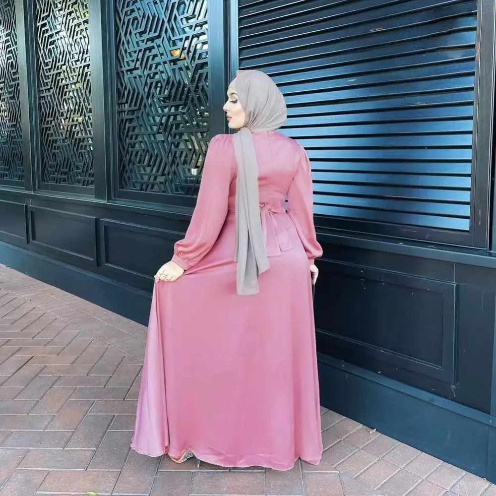 Musulmán estampado cintura alta cordón 2022 estilo nacional delgado vestido largo temperamento minoría diseño vestido mujeres
