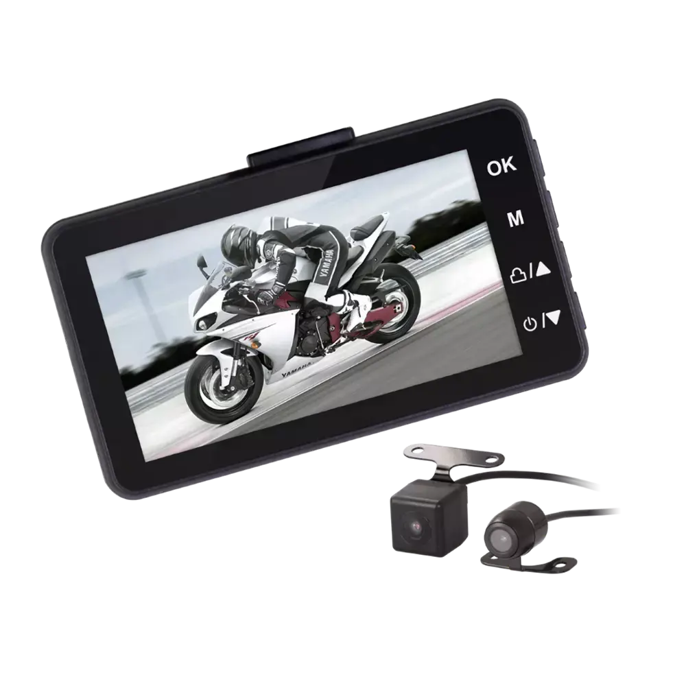 Mini cámara de motocicleta Full HD 1080P de 3 pulgadas, cámara de salpicadero DVR con cámara grabadora de motocicleta delantera y trasera de doble vía