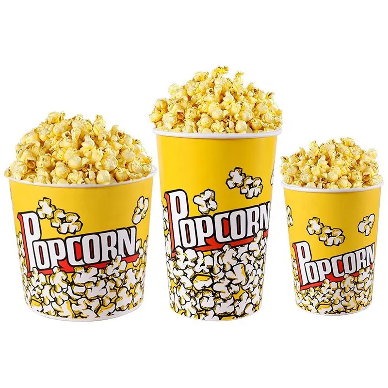 Recipientes descartáveis popcorn, banheiras de popcorn à prova de água de 85 oz, balde de popcorn para parques de diversões de filme