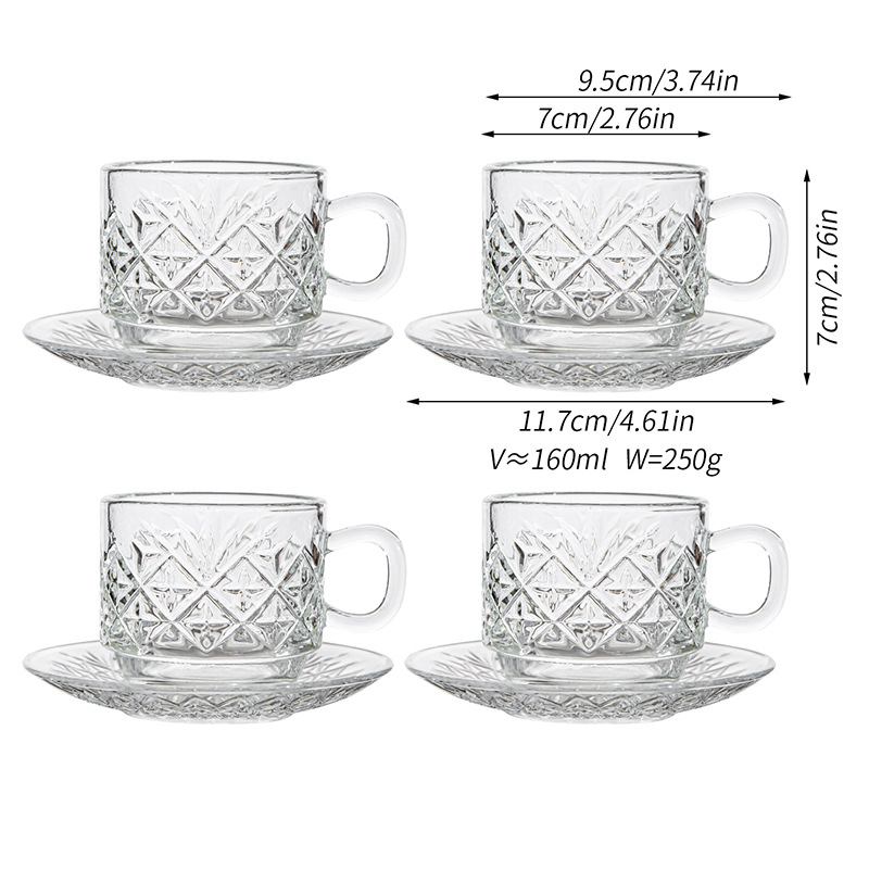 Diamond Pattern 4-Piece Set - Cups and Saucers