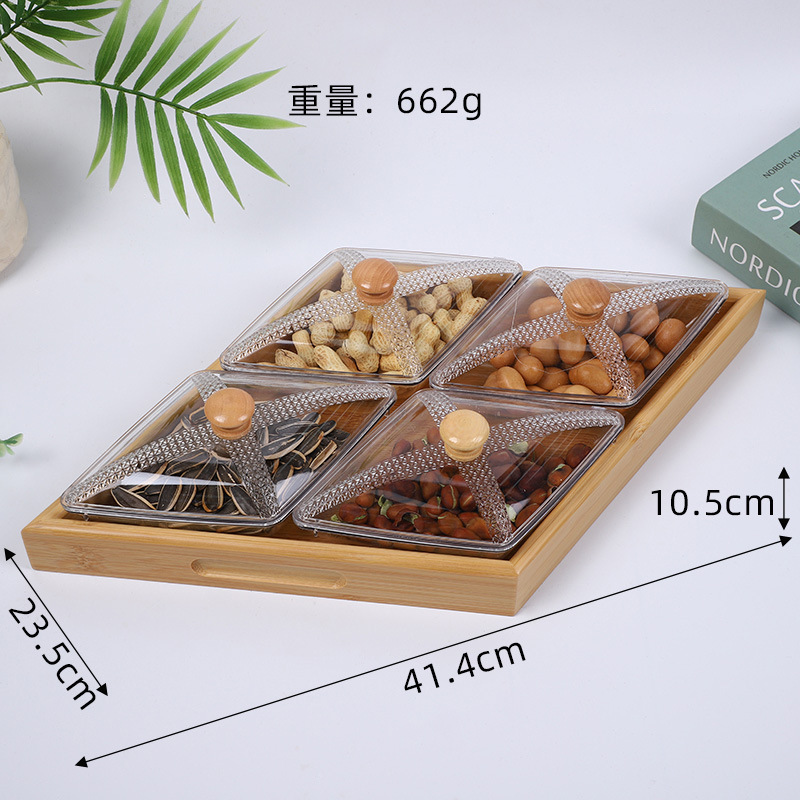 Plateau à fruits secs en bambou et bois en forme de diamant, 41,4*23,5*10,5CM