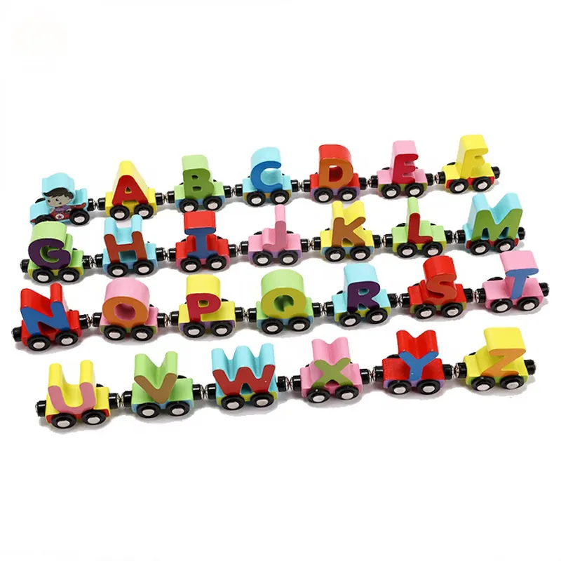 Cheap Colorful Magnetic Wooden letter Train Multi function educational children toys wooden alphabet train