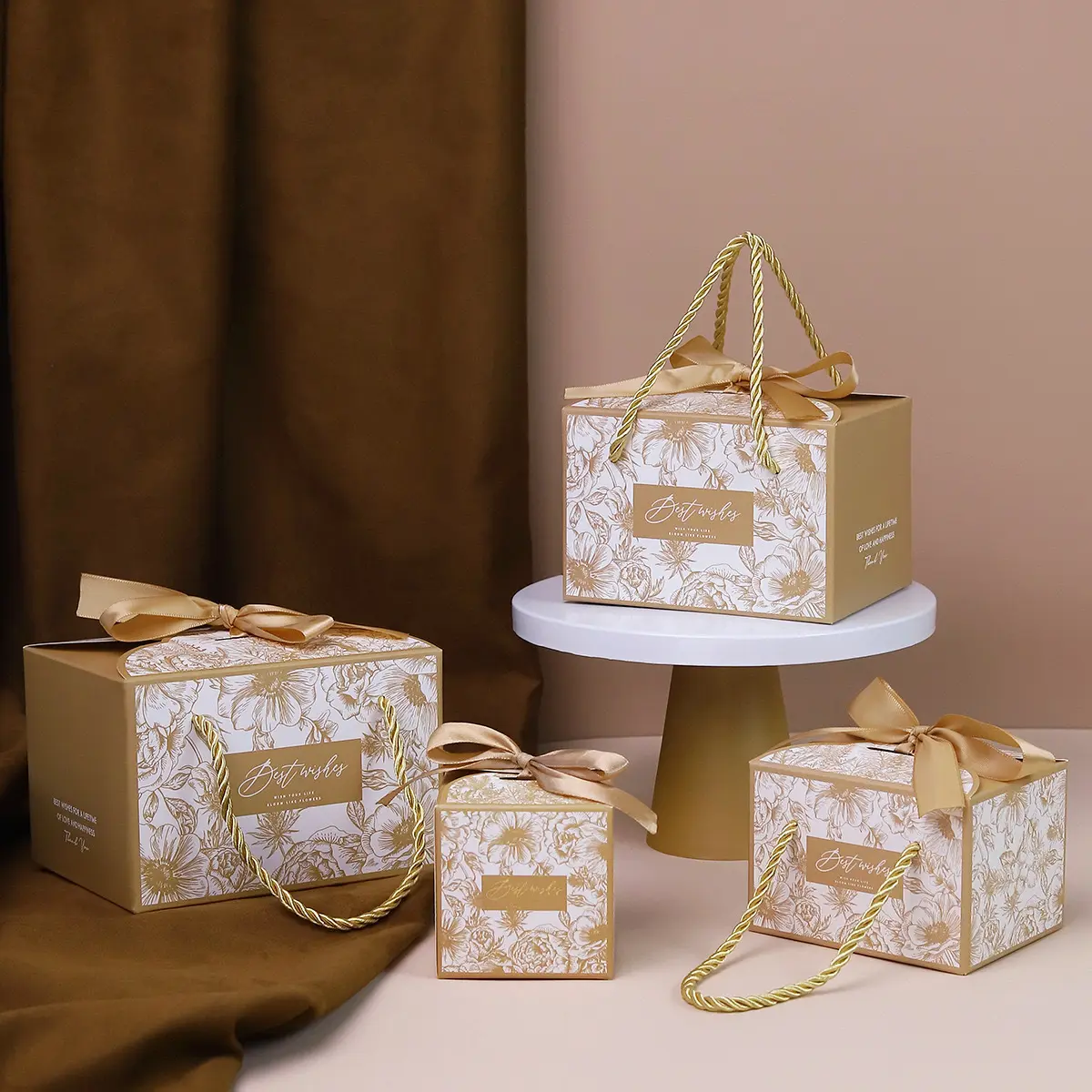 Desain Grosir Mewah Ramah Lingkungan Mendukung Pernikahan Permen Manis Kertas Kemasan Kotak Hadiah Emas untuk Kue Biskuit