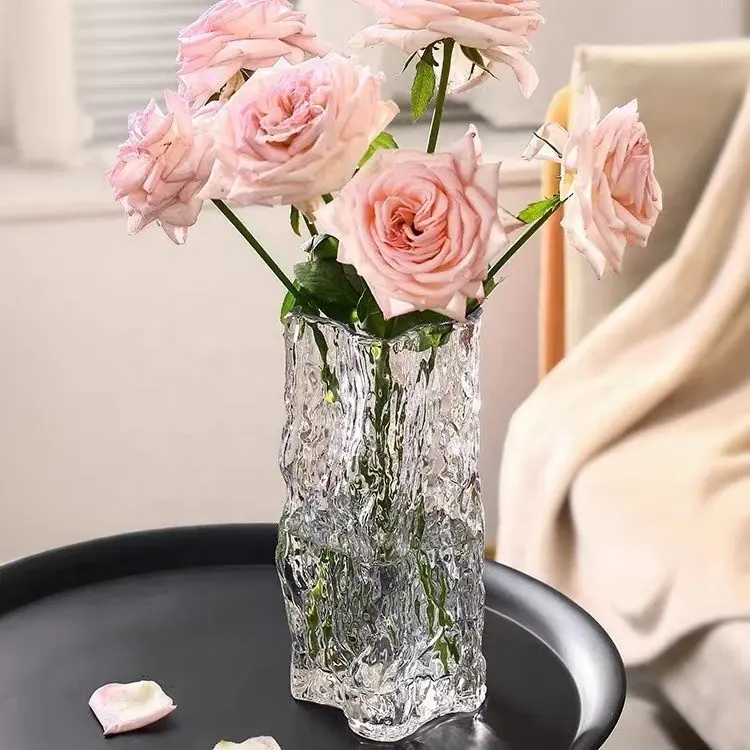 Florero de cristal nórdico soplado con boca para decoración del hogar