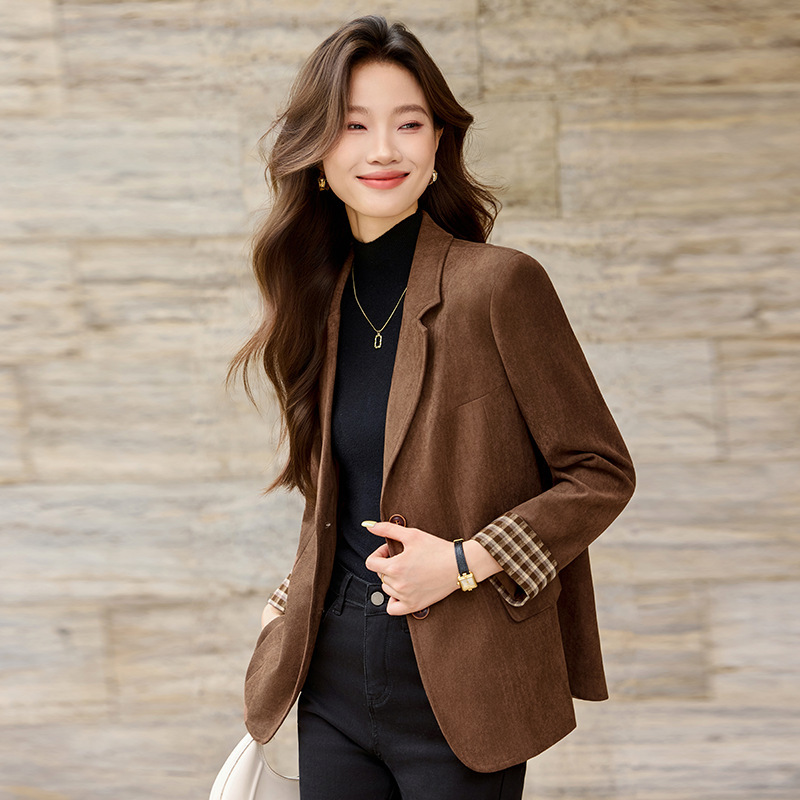 coffee-colored suit