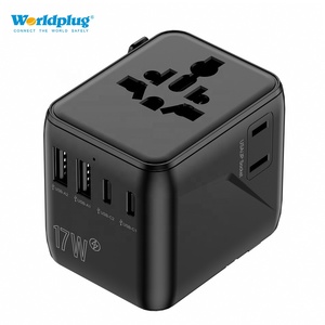 Worldplug 5V 3.4A 17W Dual <span class=keywords><strong>USB</strong></span> Tipo <span class=keywords><strong>C</strong></span> Adaptador de viaje de enchufe múltiple Adaptador de cargador de viaje universal internacional en todo el mundo - Product Image 1