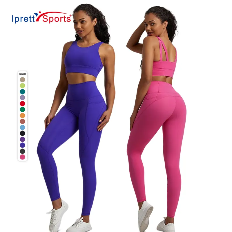 Kadınlar için egzersiz setleri aktif 2 parça yüksek belli tayt ile destekli sporcu sütyeni takım Yoga kıyafet koşu spor giysileri