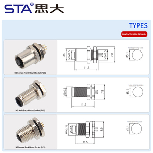 IP67防水M5面板安装连接器3/4针直母插座，前后黄铜电线连接紧固 - Product Image 5