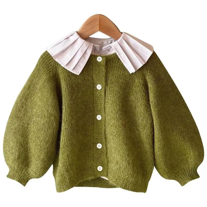 Suéter de malha para meninas, casaco de malha manga longa para crianças, outono e inverno 2022