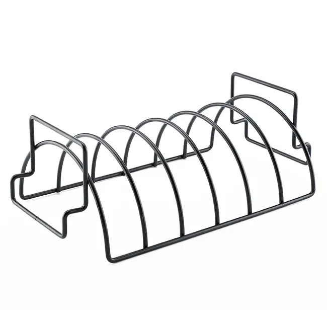 Vendita calda a 6 costole in acciaio antiaderente per carico BBQ Rib Rack/portabicaio accessorio per griglia da esterno portatile