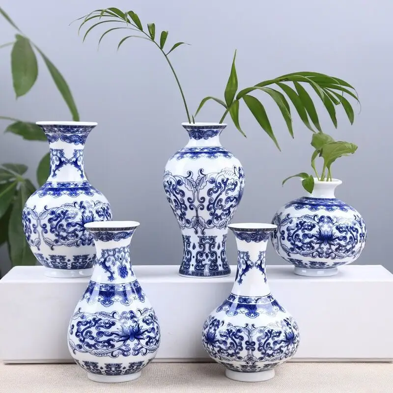 Retro chinesische Art Mini handgemachte blaue und weiße Porzellan Kunst Desktop-Dekoration Blumen schmuck Hydro ponik Pflanzen vase