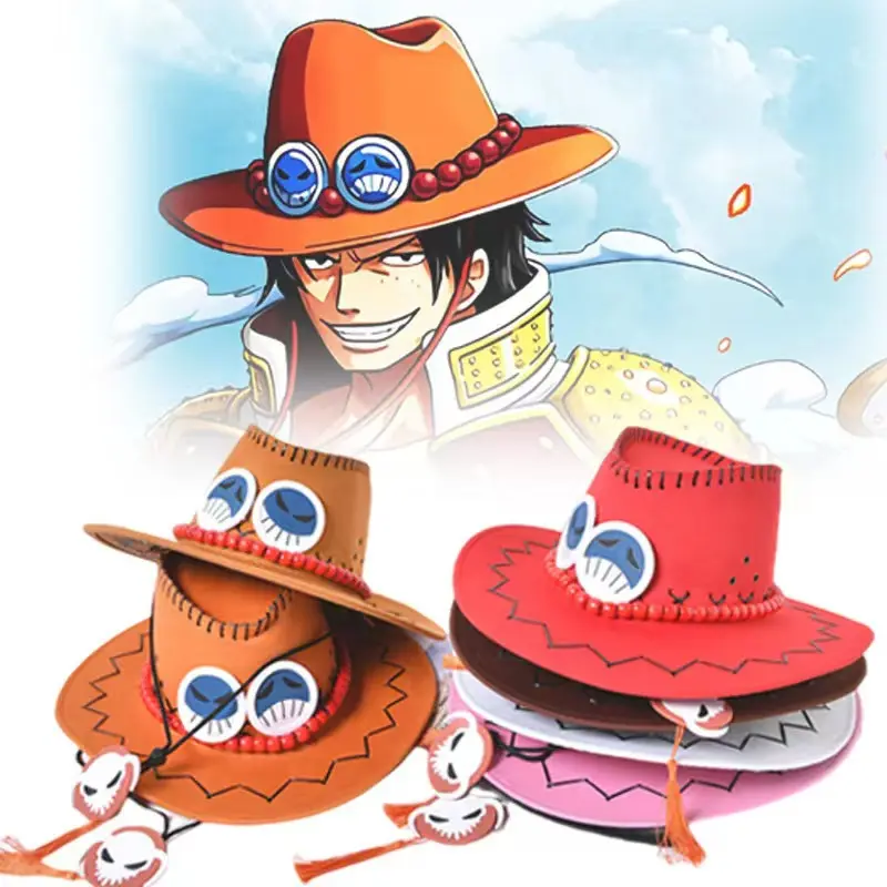 Sombrero de vaquero, disfraz de Halloween, sombrero de utilería, accesorios de disfraz de Anime, sombrero de Cosplay de una pieza PortgasD Ace