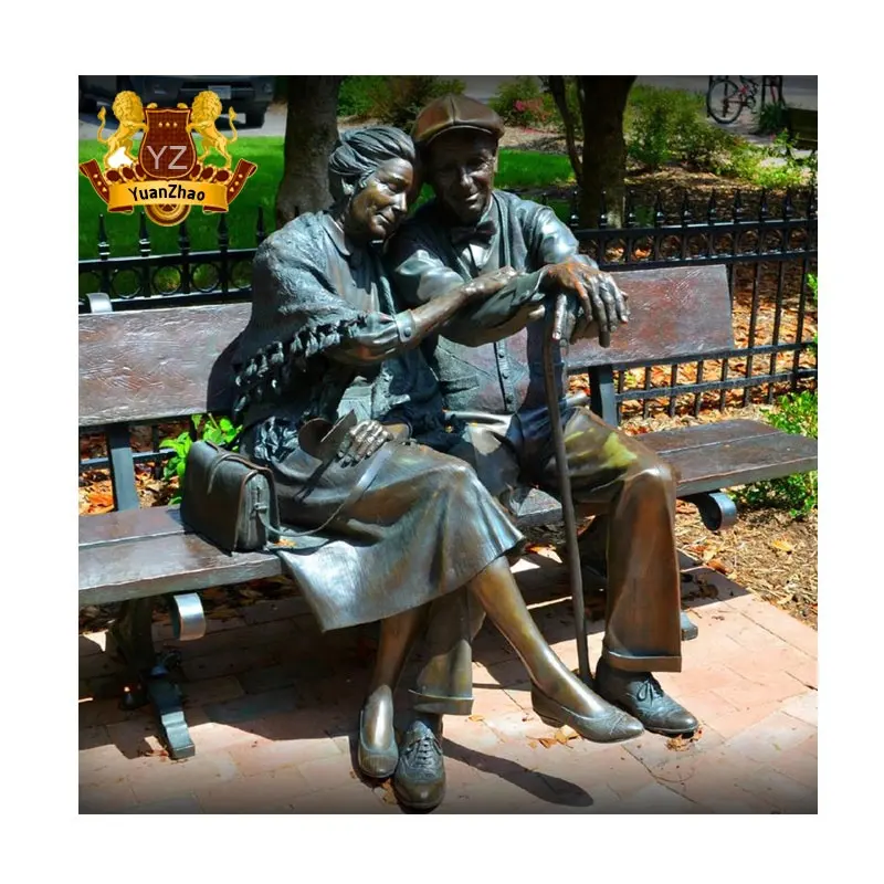 Statue moderne de Couple assis sur banc, décoration de jardin extérieur, Sculpture de figurines en Bronze grandeur nature