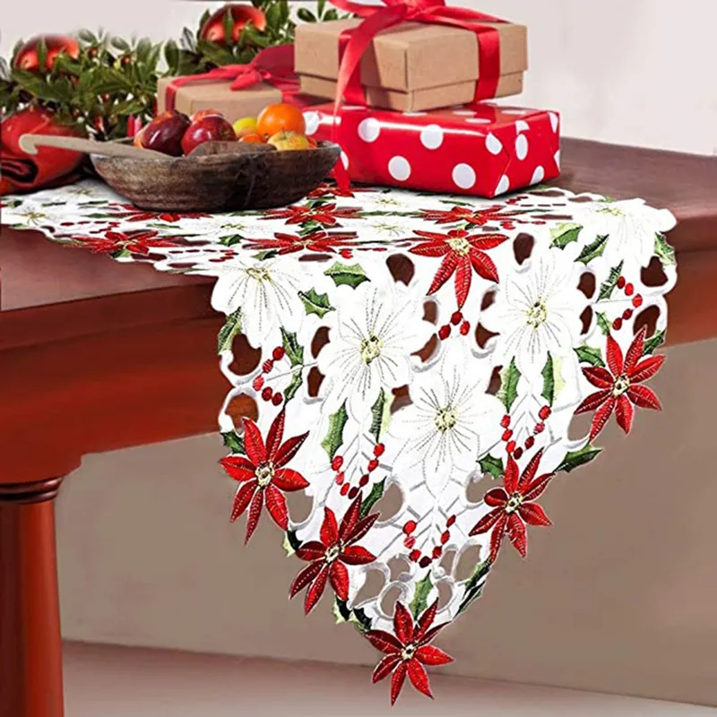 Caminos de mesa bordados de Navidad para decoraciones navideñas