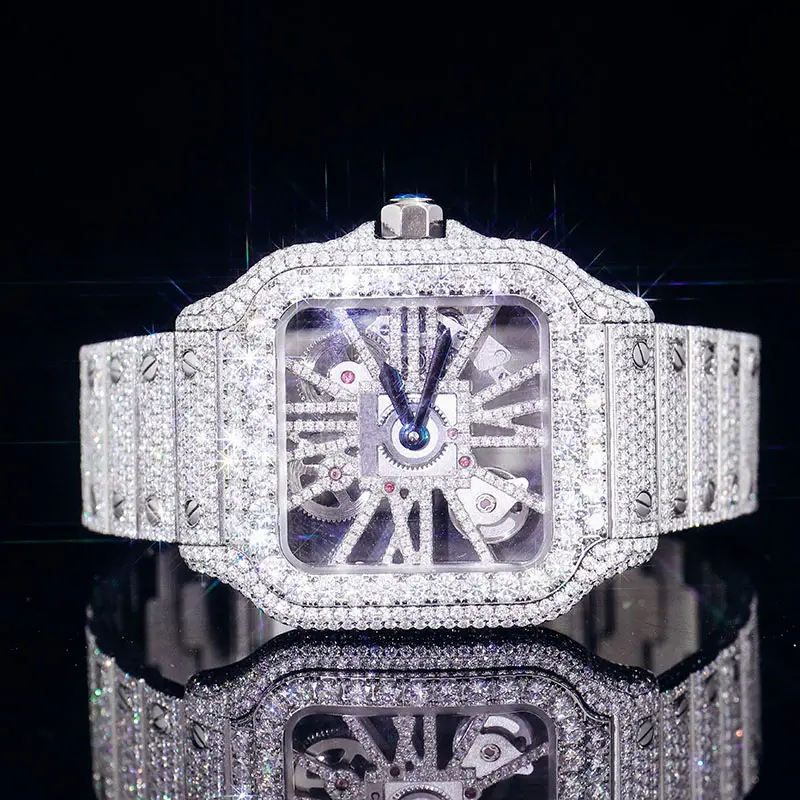 Zuanyang arloji merek perhiasan Hiphop D VVS Iced Out Moissanite jam tangan Buss Down Rapper Diamond Skeleton jam tangan untuk pria