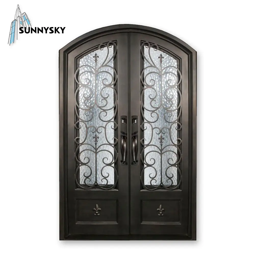 Sunnysky-Villa al aire libre, puertas de cristal de acero, ventanas de hierro forjado, puerta de cristal frontal, diseño de puerta de entrada