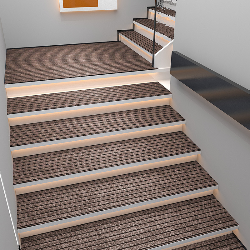 Tapis d'escalier en polaire - Rayures verticales Café