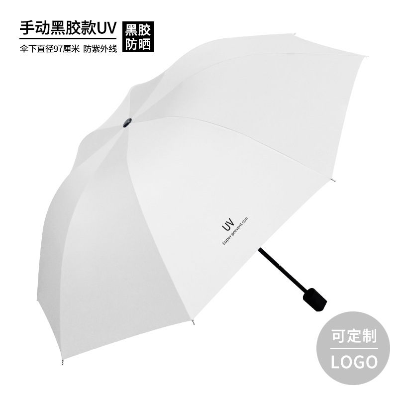 parapluie manuel en caoutchouc noir à 8 os blanc