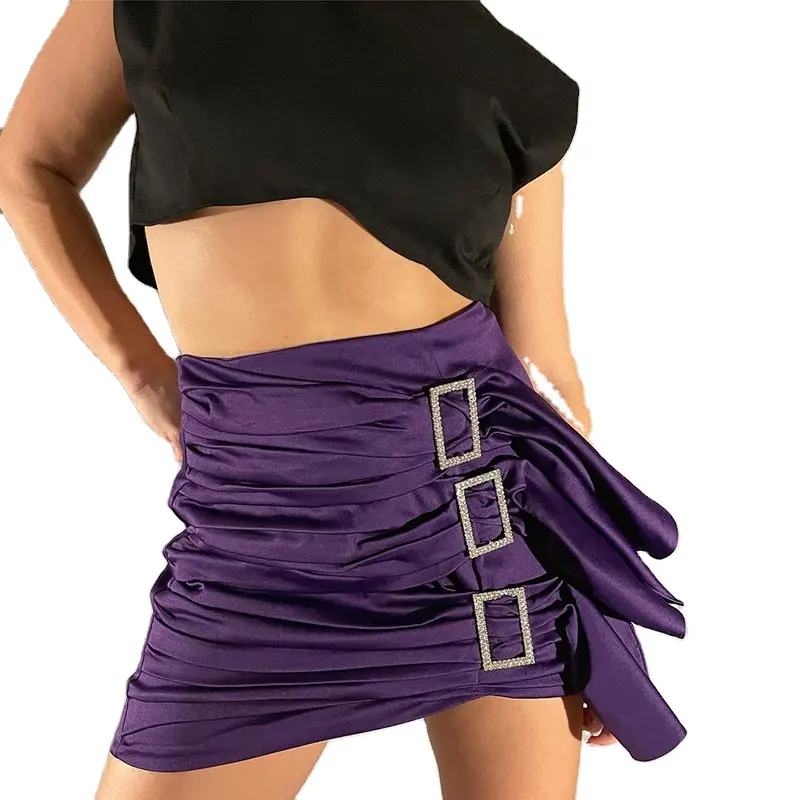 2023 otoño caliente nuevo sexy estilo de especias pliegues cintura alta bolso ajustado glúteos falda de mujer