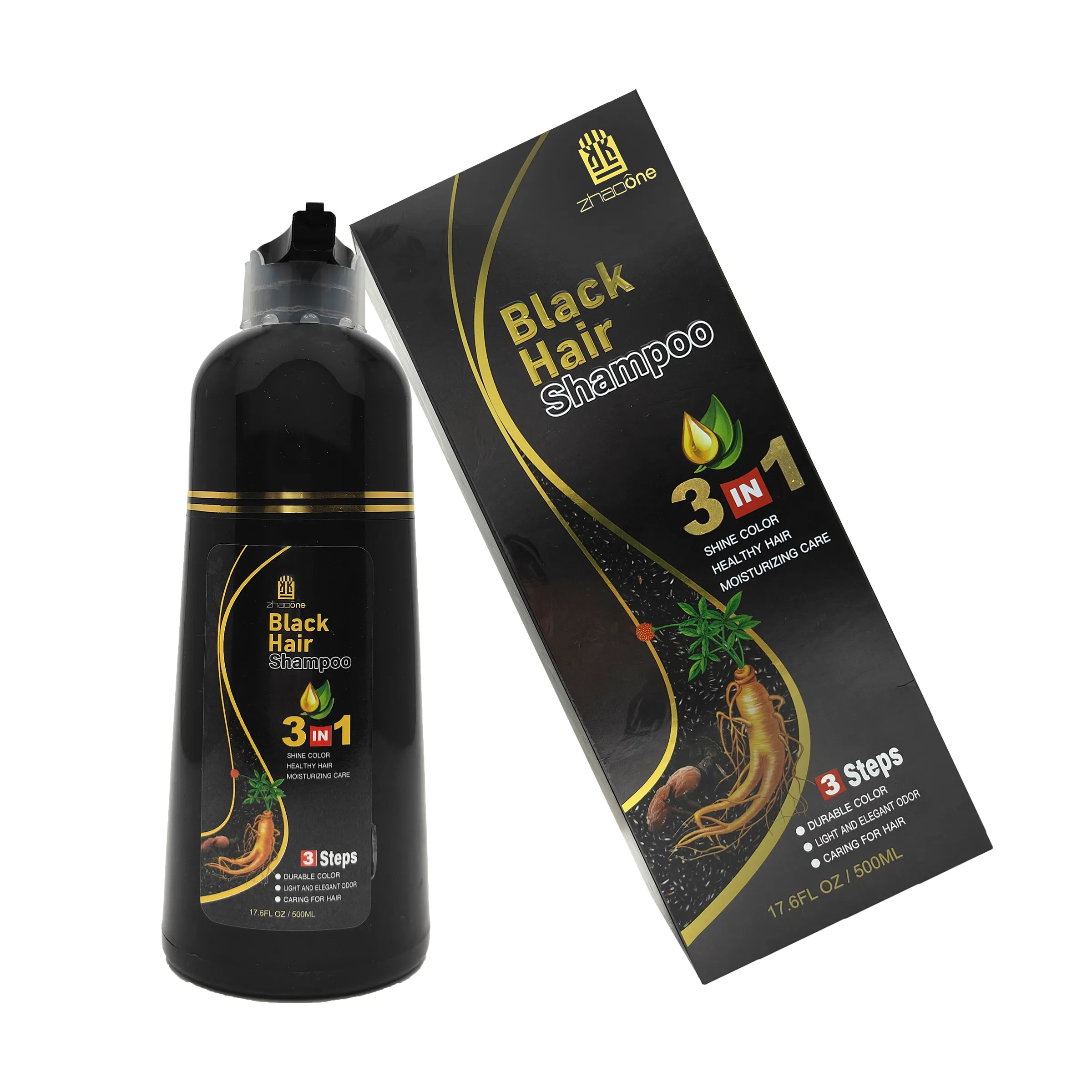Zhaoone produttore professionale veloce e facile tintura 3 in 1 Ginseng colore nero tinture per capelli Shampoo