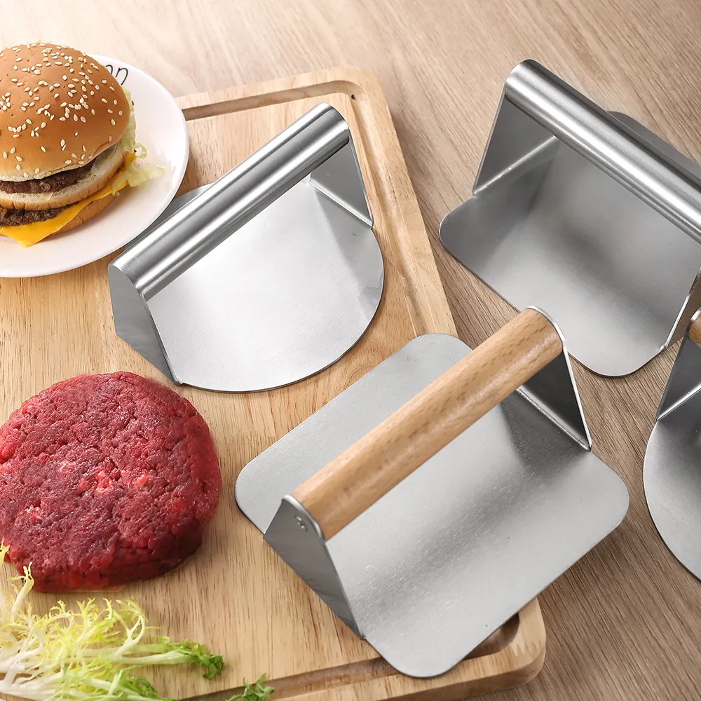 Manjia Küchen helfer Speck Patty Burger Press Smasher Edelstahl Hamburger Presse Burger Smash mit Holzgriff