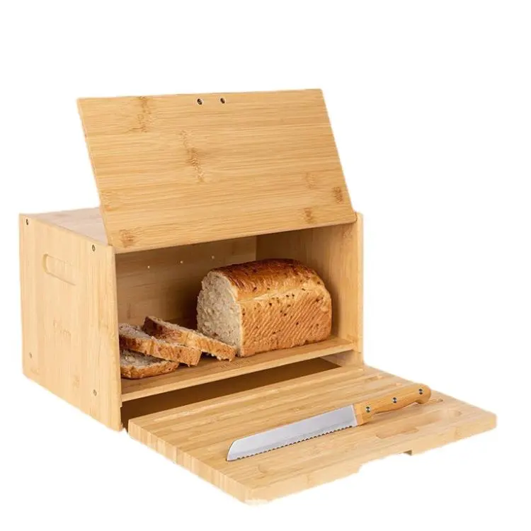 กล่องไม้ไผ่ใส่ขนมปังพร้อมฝาปิดที่เปิดง่าย