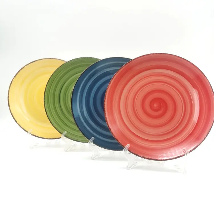 Seramik plakalar renkli porselen yuvarlak servis tabağı gözenekli restoran kullanılan seramik yemek tabağı