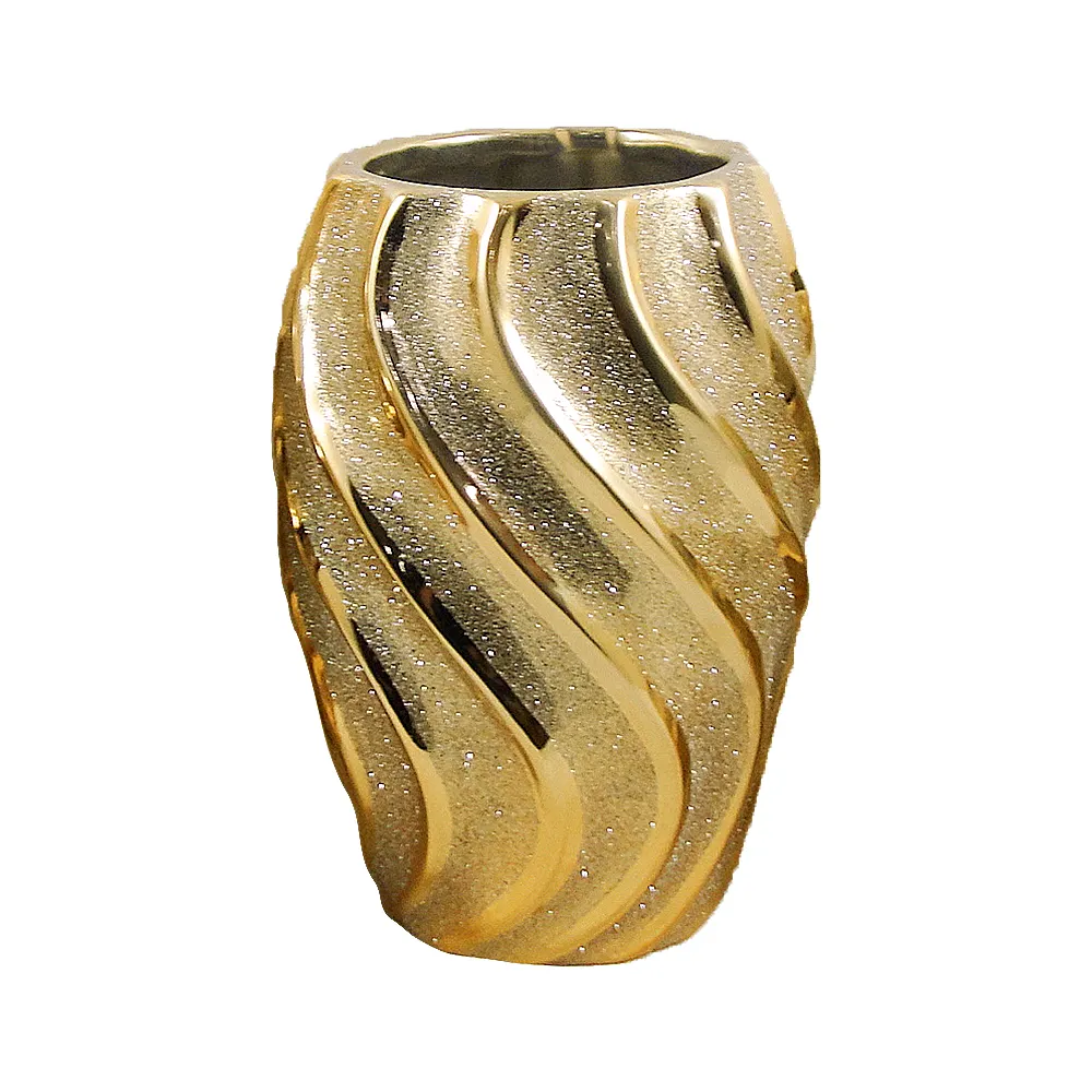 Vaso di lusso con pianta in ceramica curva oro Glitter-Design di elementi eleganti